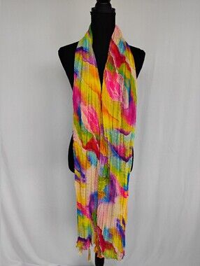 Hand-painted Multicolor Women's Scarf - Yellow, Pink & Blue